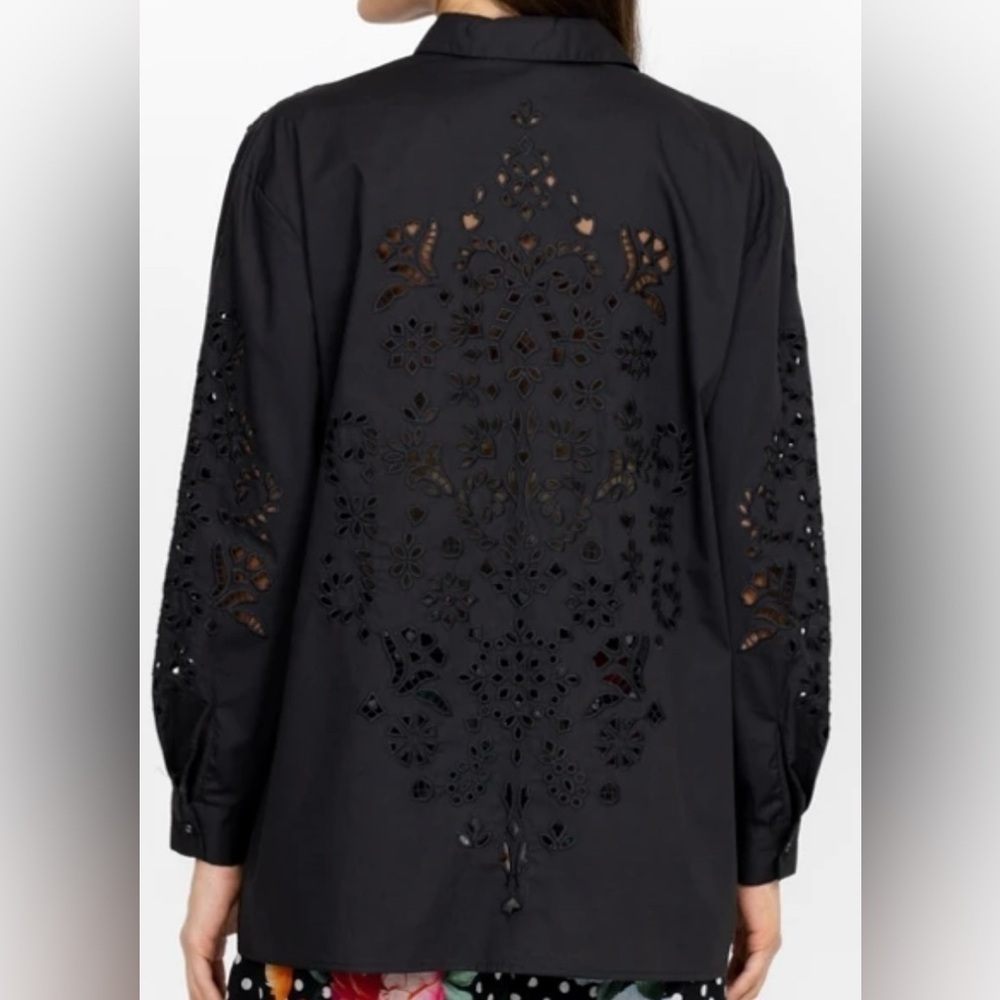 Johnny Was Jade Maricruz Button Down Shirt Black Eyelet Size Medium - Picture 4 of 10